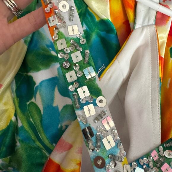 Morgan & Co Vibrant Floral Sequin Gown Prom – Size Small – Halter Maxi Dress - Picture 5 of 8